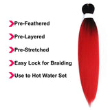 Pre Stretched Braiding Hair Ombre Red Easy Braid Synthetic Braiding Hair Extension 24 Inch Crochet Braids Hair 3 Packs By Leticia