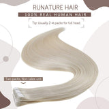 RUNATURE Tape in Hair Extensions Human Hair White Blonde Hair Extensions 22 Inch Remy Tape Extension Real Hair Silky Straight Extesnions 50g 20 Pcs Invisible Blonde Hair Tape in Extesnions