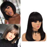 Short Bob Human Hair Wigs with Bangs Straight Bob Wigs Virgin Human Hair Short Bob Wigs For Women Glueless Machine Made Wigs Natural Color 10"