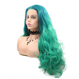 Drag Queen Wig Heat Resistant Synthetic Lace Front Wigs Blue Ombre Green Mermaid Color Lace Wig For Women Party Body Wave Hairstyle 24"