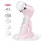 PESSIDO Facial Cleansing Brush, Waterproof Facial Brush Spin Face Scrub Brush Set - 6 Heads with 2 Speed Settings, Face Scrubber for Gentle Exfoliating, Deep Cleansing, Massaging (Pink)