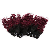 FASHION LINE 4 Bundles Deep Wave Short Bob Style Ombre 1B/99J Virgin Human Hair Bundles 50g Two Tone Burgundy Red Brazilian Hair Weave 10”