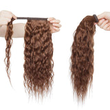 SEGO Ponytail Extension Human Hair Wavy Pony Tails Hair Extensions Wrap Around Ponytail Hair Extensions Long Corn Wave 100% Real Remy Hair With Magic Paste For Women Medium Brown #04 20 Inch 95g