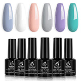 Beetles Pastel Series LILAC & LILLIES Gel Nail Polish Set - 6 Colors Nude Grey White Gel Polish Kit Nail Gel, Soak off nail Lamp Nail Polish Design Gift Set for Wedding Party