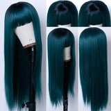 Fureya Full Wigs for Women Synthetic Ombre Blue Straight Hair with Bangs Heat Resistant Hair Cosplay Costume Wig 24 inches Daily Party No Lace Natural Hair