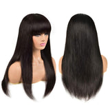 Straight Wigs with Bangs None Lace Front Wigs Glueless Machine Made Wigs for Black Women 150% Density Brazilian Remy Virgin Human Hair Wigs (16 inches, Natural Color)