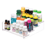 mDesign Plastic Bathroom Storage Organizer Shelf for Cabinet, Vanity, Countertop - Holds Vitamins, Supplements, Medicine Bottles, Essential Oils, Nail Polish, Cosmetics - 4 Levels, 2 Pack - Clear