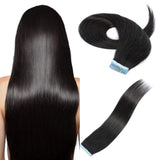 Tape in Hair Extensions Human Hair 16 Inch 20 Pieces/Package 50 G Jet Black Color Hair Extensions Tape in Real Remy Hair Straight (16Inch,#1)