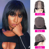 Ugrace Hair Short Straight Bob Wig with Bangs Brazilian Straight Human Hair Wigs with Bangs 150% Density Machine Made 2x5 Bob Wigs for Black Women (14 inch, 2x5 bob wig with bangs black)
