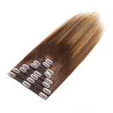 Ombre 100% Remy Human Hair Clip in Extensions Double Weft Full Head Thick Thickened Long Soft Straight 8pcs 18clips 14" / 14 inch 120g 4T27P4 Medium Brown to Dark Blonde mix Medium Brown