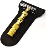 GOLD ~ Double edge Safety razor ~ 50 Razor Blades - RAZOR MEISTER PRIME Safety Razor shaving Kit For Men - Safety Razor Leather Case - German Stainless Steel 24K Gold - Mild