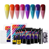 BURANO Poly Nail Gel Kit - Temperature Color Changing Poly Nail Extension Gel Rainbow 8 Colors Gel Builder for Nails All-in-One Nail Technician Set