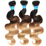 3 Tone color Ombre Hair T1B/4/27 Brazilian Body Wave 3 Bundles 100% Human Hair Weave 8a Grade Virgin Brazilian Hair (16 18 20 inch, T1B/4/27)