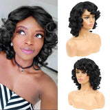 Short Curly Wig with Bangs for Black Women Afro Short Wig Big Bouncy Fluffy Kinky Curly Wig Heat Resist Soft Synthetic Short Curly Afro Wig Black Color