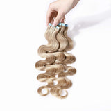 Tape in Hair Extensions 100% Remy Human Hair Tape on 12''-24'' Double Side Tape Seamless Skin Weft Long Straight 20pcs 50g Wavy #27 Dark Blonde 24 Inch