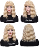 #613 Blonde Short Curly Wigs for Women 14'' Short Wavy Wigs with Air Bangs Synthetic Soft Fiber