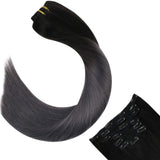 Ugeat Human Hair Clip in Extensions 18inch Hair Extensions Clip in Human Hair 7PCS Ombre Off Black to Silver Color Human Hair Clip in Extensions Remy Human Hair Extensions Clip in
