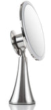 EVOLVICO 9 inch Lighted Round Makeup Vanity Mirror, 5X/10X Dual Magnification with Ultra Bright LED Lights System, Rechargeable, Cordless, Touch Control Adjustable Brightness, Brushed Stainless Steel