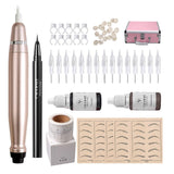 Charme Princesse Permanent Makeup Machine Kit with 15pcs Cartridge Needles Eyeliner Eyebrow Ruler Practice Skin Ring Cup Microblading Supplies Pigments EK505