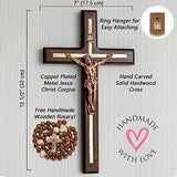 Handmade Crucifix Wall Cross - Wooden Catholic Hanging Crucifix for Home Decor