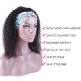 Curly Headband Wig Human Hair Headband Wigs Glueless None Lace Front Afro Wig Kinky Curly Brazilian Human Hair Wigs for Black Women Wear and Go Wigs Head Scarf Half Wig (22 Inch)