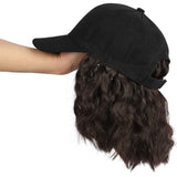 CHRSHN Hat Wig Short Wave Baseball Cap Wig with Curly Hair Extensions Synthetic Wave Wig Hat for Women Adjustable Brown Black Baseball Hat