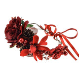 Floral Fall Burgundy Red Rose Winter Flower Crown Bridal Floral Crown Christmas Wreath Halo HC-35