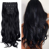 LELINTA 24" Curly Wavy 4 Pieces Set Thick Clip in on Synthetic Hair Extensions Hairpieces for Women Dark Black