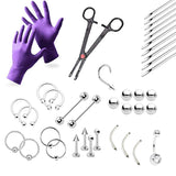 EG GIFTS Piercing Kit Lip, Nipple, Belly, Eyebrow, Tongue, Ear Needles,Gloves and Tools