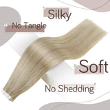RUNATURE Blonde Tape in Hair Extensions Human Hair 18 Inch Ash Blonde Hair Extensions Mix Platinum Blonde Hair Extensions Tape in Natural Hair Glue in 50g 20 Pcs Invisible Tape in Remy Hair Extensions