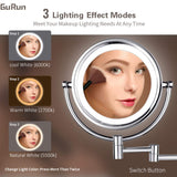 GURUN LED Lighted Wall Mount Makeup Mirror with 10x Magnification for Bathroom and Bedroom,13" Extendable Arm,Chrome Finish,Direct Wire M1809D(10x,Chrome)