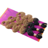 Two Tone Ombre Body Wave Synthetic Hair Extensions 16 18 20 Inches 3 Bundles Color T1/27 Fiber Weave (T1/27#)
