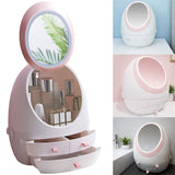 LED Mirror Makeup Organizer, Zinnor Makeup Mirror Organizer with Light LED Portable Adjustable Dressing Table Desktop Finishing Box Jewelry and Cosmetic Storage Display Case for Bathroom Dresser