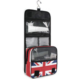 XLING Toiletry Bag British Union Jack Flag Stripe Wash Gargle Bag Travel Portable Cosmetic Makeup Brush Case with Hanging Hook Organizer for Women Men