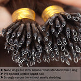 SEGO Nano Bead Ring Human Hair Extension Pre Bonded Nano Tip Remy Hair Extensions Micro Beads Rings Loop Hand Tied Hairpiece 22 Inch #06 Light Brown 1g/strand 50g/pack
