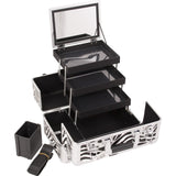 SUNRISE Makeup Professional Case E3305 Aluminum, 3 Tier Tray, Locking with Mirror, Brush Holder and Shoulder Strap, White Zebra