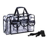 Clear PVC Travel Makeup Cosmetic Bag with 6 External Pockets and Shoulder Strap (Black Trim)