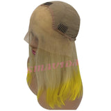Ombre Blonde Wigs Lace Front Wig Glueless Human Hair 12inch Straight Short Bob Wigs Pre Plucked 150% Density 13x4 Middle Part Bleached Knots 2 Blonde to Yellow Hair Ends for Women #613/yellow