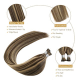 Ugeat Itip Human Hair Extensions 22inch I Tip Hair Extensions Remy Hair Dark Brown Highlighted Caramel Blonde Pre Bonded Human Hair Extensions 0.8g/Strand 40Gram Natural Hair Extensions