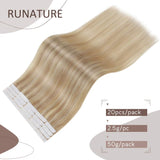 Runature Tape in Hair Extensions Human Hair Golden Blonde Highlighted With Light Blonde 14 Inch Tape on Hair 50g 20 Pieces Real Human Hair Extensions