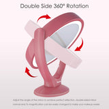 Aesfee LED Lighted Makeup Vanity Mirror Rechargeable,1x/7x Magnification Double Sided 360 Degree Swivel Magnifying Mirror with Dimmable Touch Screen, Portable Tabletop Illuminated Mirrors - Rose Gold