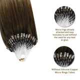 Ugeat Microbead Hair Extension Remy Hair 22inch Micro Loop Hair Extensions Human Hair 50Gram/50Strands Cold Fusion Hair Extensions Micro Beads Balayage Color #4/18/22 Brown with Blonde