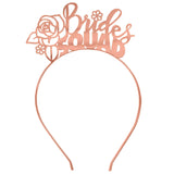 Rose Gold Bridal Party Headband Tiara Gift Set - 1 Bride & Set of 2 Rose Gold Floral Bride Squad Headbands - Bridal Shower, Bachelorette Party Accessories