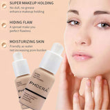 2 Colors PHOERA Liquid Foundation,Matte Full Coverage Foundation Makeup with Mushroom Head Applicator, Oil Control Flawless Concealer Cover Facial Blemish Foundation Makeup for Women (102# and 103#)