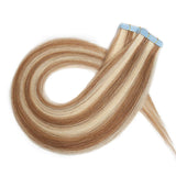 S-noilite Rooted Tape in Human Hair Extension Balayage Tape in Remy Human Hair Piece Seamless Skin Weft Invisible Double Sided Tape Straight 20 Pcs 30g 14 Inch (#12/613 Golden Brown/Bleach Blonde)