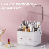 Makeup Organizer Box Cosmetic Storage Modern Cosmetic Storage Holder Portable Handle Fully Open Waterproof Lid Dustproof Drawers Great for Bathroom, Dresser, Countertop