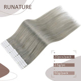 RUNATURE Human Hair Tape in Extensions 20 Inch Solid Grey Blonde Hair Glue in Extensions 50g 20 Peces Highlight Blonde Tape in Human Hair Extensions Natural Hair