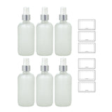 8 oz Frosted Clear Glass Boston Round Bottle with Silver and White Fine Mist Sprayer (6 Pack) + Labels