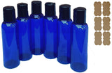 2 oz Plastic Bottles Blue Durable and Reuseable PET Plastic Qty 6 w/Smooth Black Disc Top Caps 2oz 60ml Plus Kraft Labels