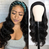 Body Wave Headband Wigs for Black Women Human Hair Wigs with Headband None Lace Front Wigs 150% Density Human Hair Body Wave Headband Wigs Natural Color (20 inches)